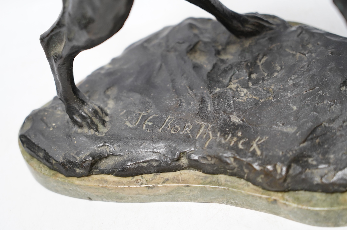 J. E. Borthwick, a bronze model of a hound, signed, 29cm. Condition - good